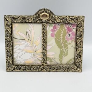 VTG Gold Tone Ornate Double Picture Frame Floral Baroque Hollywood Regency
